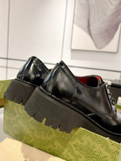 GG LACE-UP LOAFER WITH WEB IN BLACK SHINY LEATHER