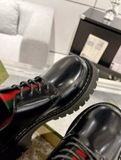 GG LACE-UP LOAFER WITH WEB IN BLACK SHINY LEATHER
