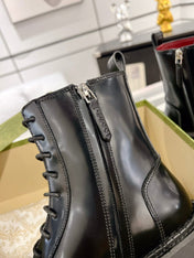 GG WEB ANKLE BOOTS IN BLACK CALFSKIN