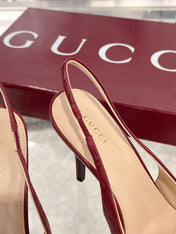 GG HIGH SLINGBACK 10.5 CM IN WINE RED GLOSSY EMBOSSED SUEDE AND SHEEPSKIN LINING