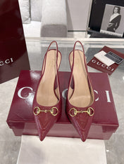 GG HIGH SLINGBACK 10.5 CM IN WINE RED GLOSSY EMBOSSED SUEDE AND SHEEPSKIN LINING