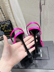 HIGH HEEL 10 CM SLINGBACK IN BRIGHT PINK CALFSKIN WITH GOLD HARDWARE