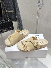 LOEWE 26S EASE SLIDE IN BEIGE SUEDE