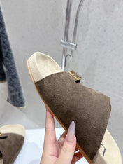 LOEWE 26S EASE SLIDE IN DARK BROWN SUEDE