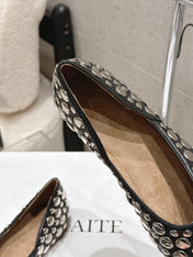 CELINE 26S FLAT SHOES IN BLACK CALFSKIN WITH METAL STUDS