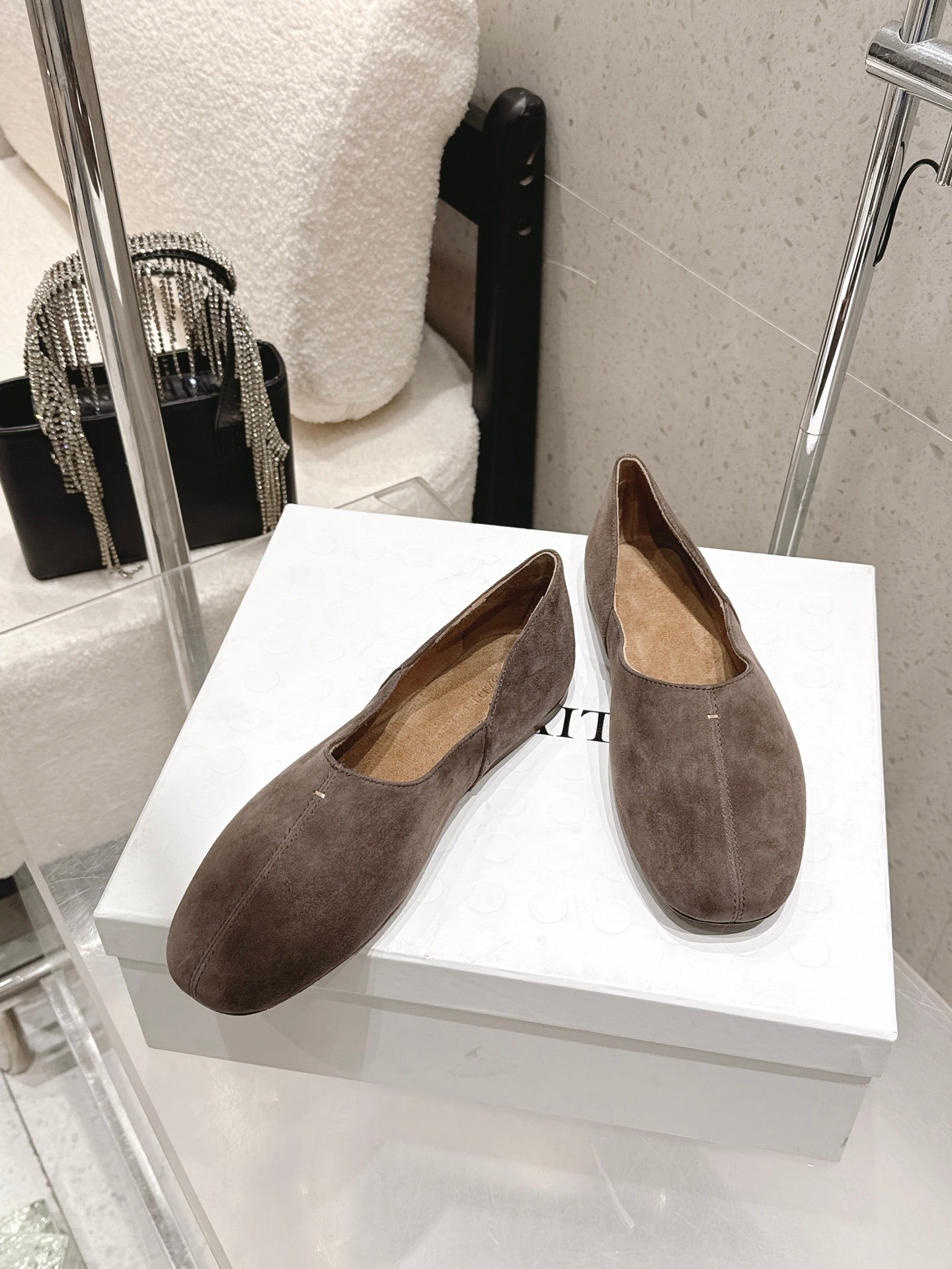 CELINE 26S FLAT SHOES IN TOFFEE BROWN SUEDE