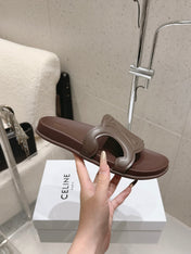 CELINE 26S TRIOMPHE SLIDES IN DARK BROWN CALFSKIN