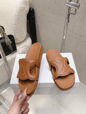 CELINE 26S TRIOMPHE SLIDES IN BROWN CALFSKIN