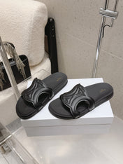 CELINE 26S TRIOMPHE SLIDES IN BLACK CALFSKIN