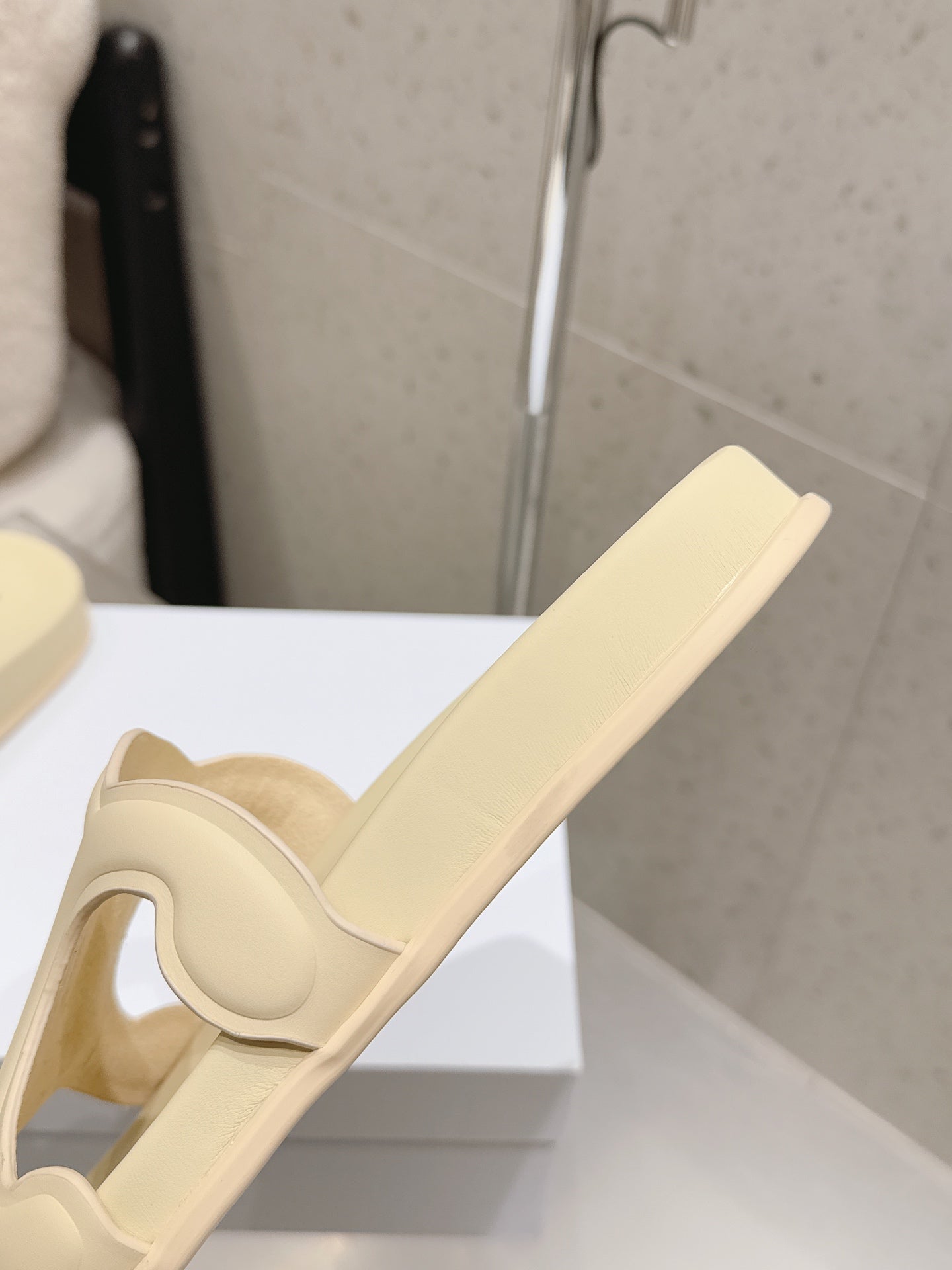 CELINE 26S TRIOMPHE SLIDES IN PASTEL YELLOW CALFSKIN