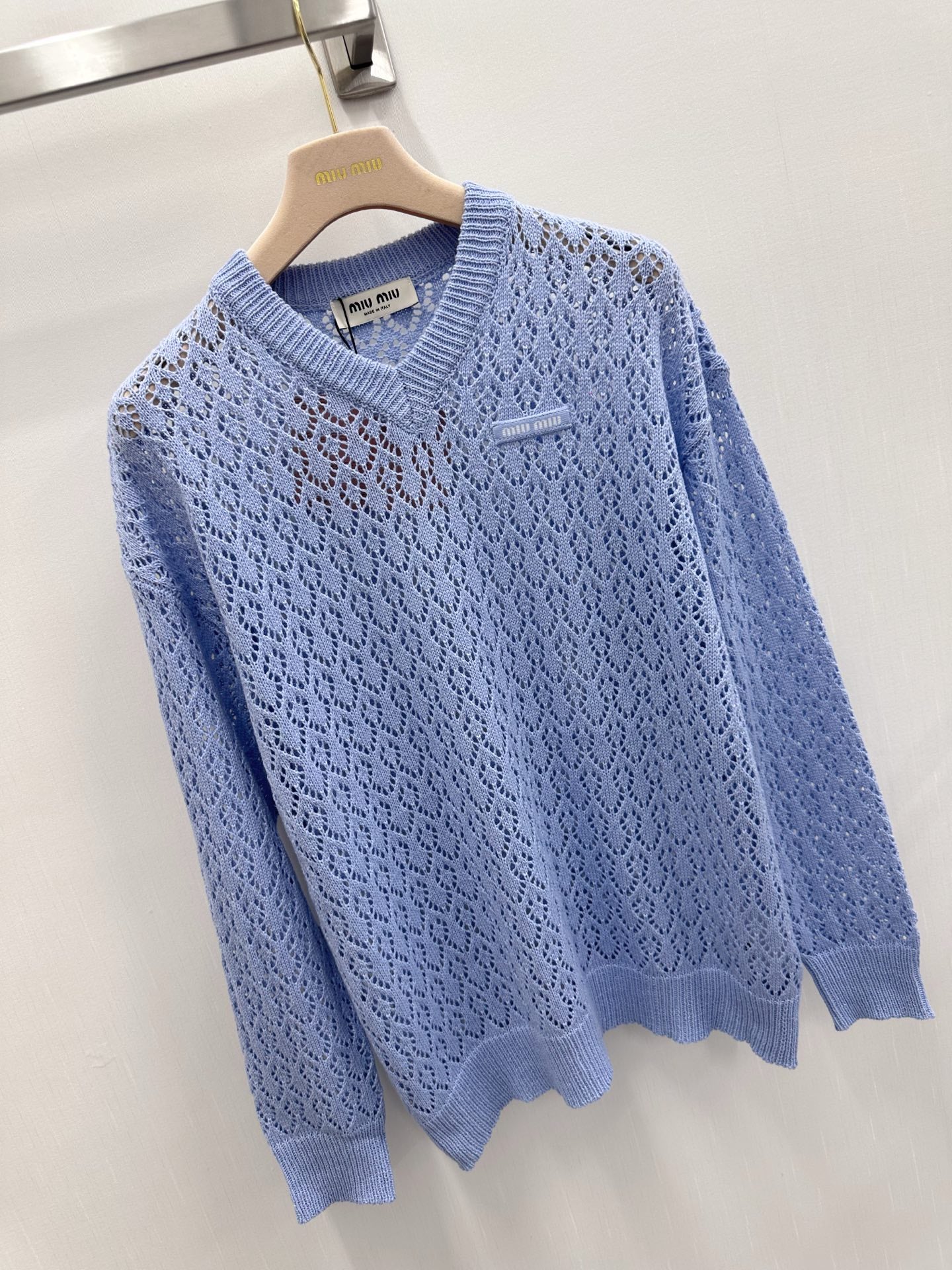 MIUMIU 26S V-NECK OPENWORK KNIT SWEATER 1299