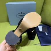 PRADA 25S HIGH-HEEL SANDALS 140 MM IN BLACK SUEDE STYLE 1