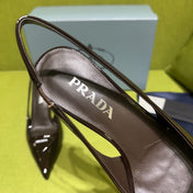 PRADA 25S SLINGBACK HIGH HEELS 75 MM IN DARK RED BROWN GLOSSY CALFSKIN