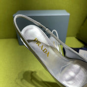 PRADA 25S SLINGBACK HIGH HEELS 75 MM IN SILVER SHEEPSKIN