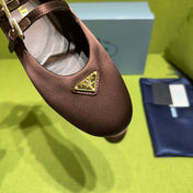 PRADA 25S MARY JANE BALLET FLATS IN DEEP BURGUNDY BROWN SATIN