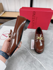 VALENTINO 26S LOAFERS IN BROWN CALFSKIN WITH GOLD HARDWARE