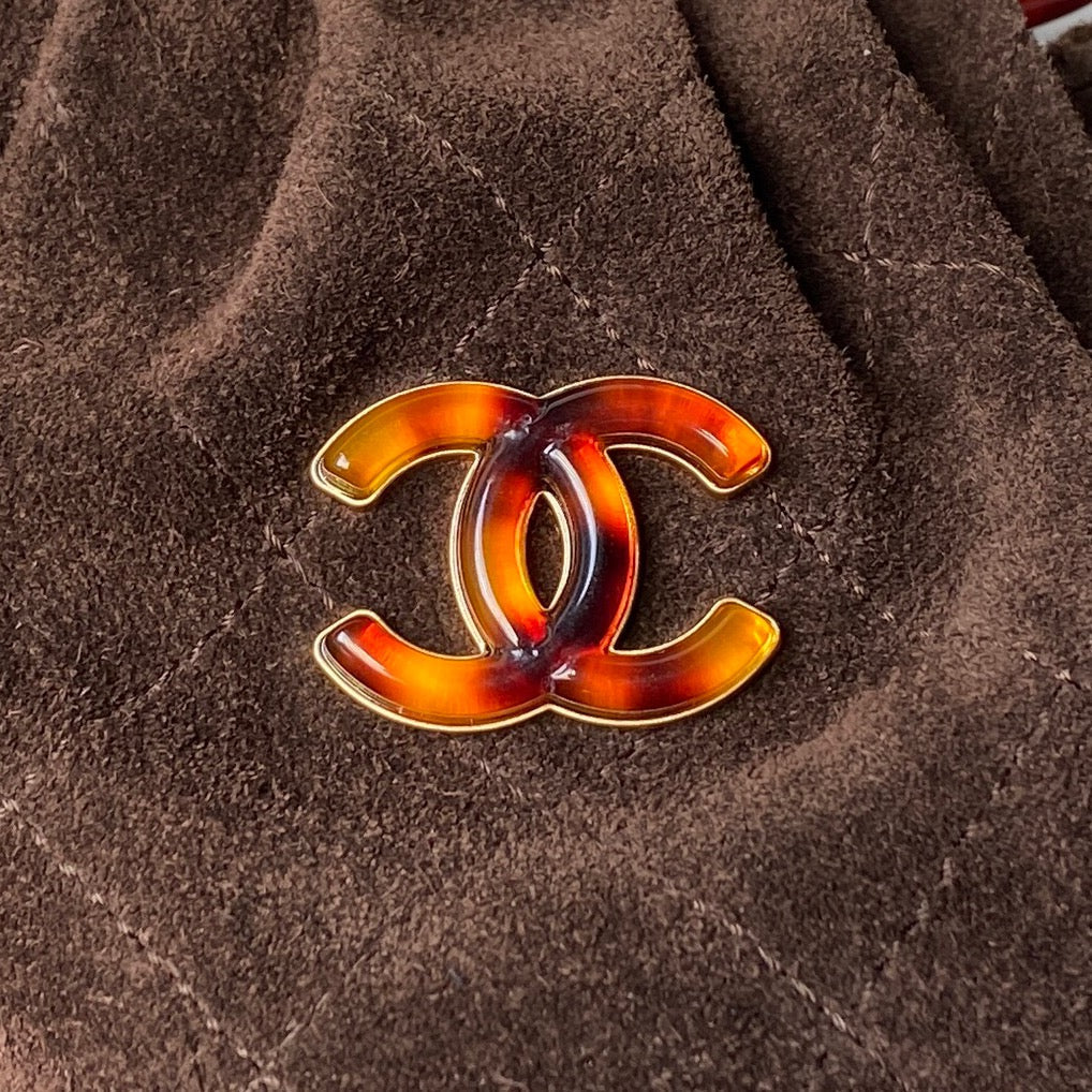 CHANEL 26S HAND BAG 24 IN DARK BROWN SUEDE