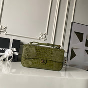 CHANEL 26S CC LOGO SHOULDER BAG 32 IN OLIVE GREEN CROCODILE-EMBOSSED CALFSKIN GOLD HARDWARE
