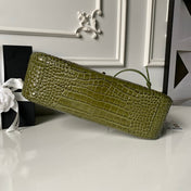 CHANEL 26S CC LOGO SHOULDER BAG 32 IN OLIVE GREEN CROCODILE-EMBOSSED CALFSKIN GOLD HARDWARE