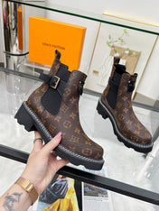 LV WOMEN'S SHORT BOOTS IN CHOCOLATE BROWN MONOGRAM CALFSKIN
