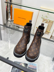 LV WOMEN'S SHORT BOOTS IN CHOCOLATE BROWN MONOGRAM CALFSKIN