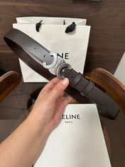 TRIOMPHE BELT 30MM IN DARK BROWN CALFSKIN WITH SILVER BUCKLE