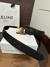 TRIOMPHE BELT 30MM IN BLACK CALFSKIN WITH GOLD BUCKLE