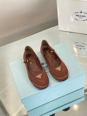 PRA NAPPA MARY JANE FLAT BROWN SATIN