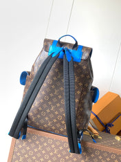 LV 25S CHRISTOPHER BACKPACK 48 IN BROWN AND PERSIAN BLUE CANVAS MONOGRAM
