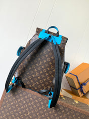 LV 25S CHRISTOPHER BACKPACK 48 IN BROWN AND CAPRI BLUE CANVAS MONOGRAM
