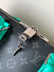LV 25S KEEPALL 50 WITH SHOULDER STRAP IN BLACK AQUA COATED MONOGRAM ECLIPSE CANVAS AND CALFSKIN