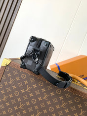 LV 25S MINI SOFT TRUNK BOX BAG 18 IN DAMOFLAGE BLACK CANVAS AND CALFSKIN
