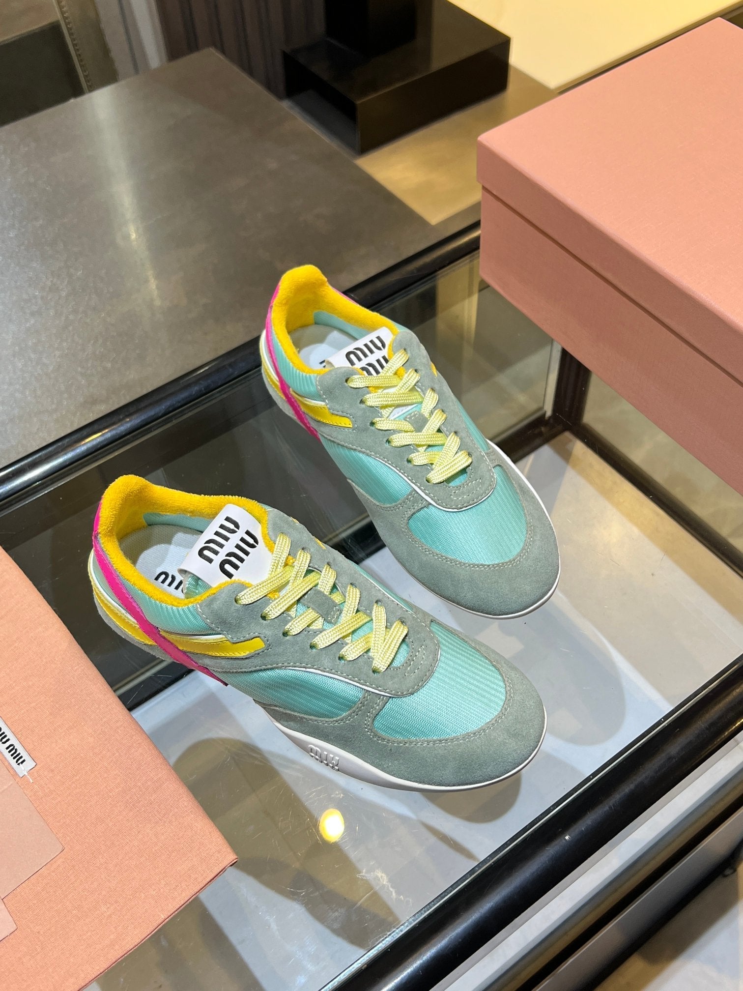 MIUMIU 26S SNEAKERS IN MULTICOLOR FABRIC AND SUEDE