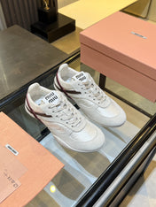 MIUMIU 26S SNEAKERS IN LIGHT BEIGE FABRIC AND SUEDE