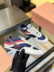 MIUMIU 26S SNEAKERS IN NAVY BLUE AND WHITE FABRIC AND SUEDE
