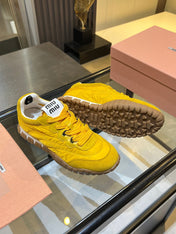 MIUMIU 26S SNEAKERS IN YELLOW FABRIC AND SUEDE