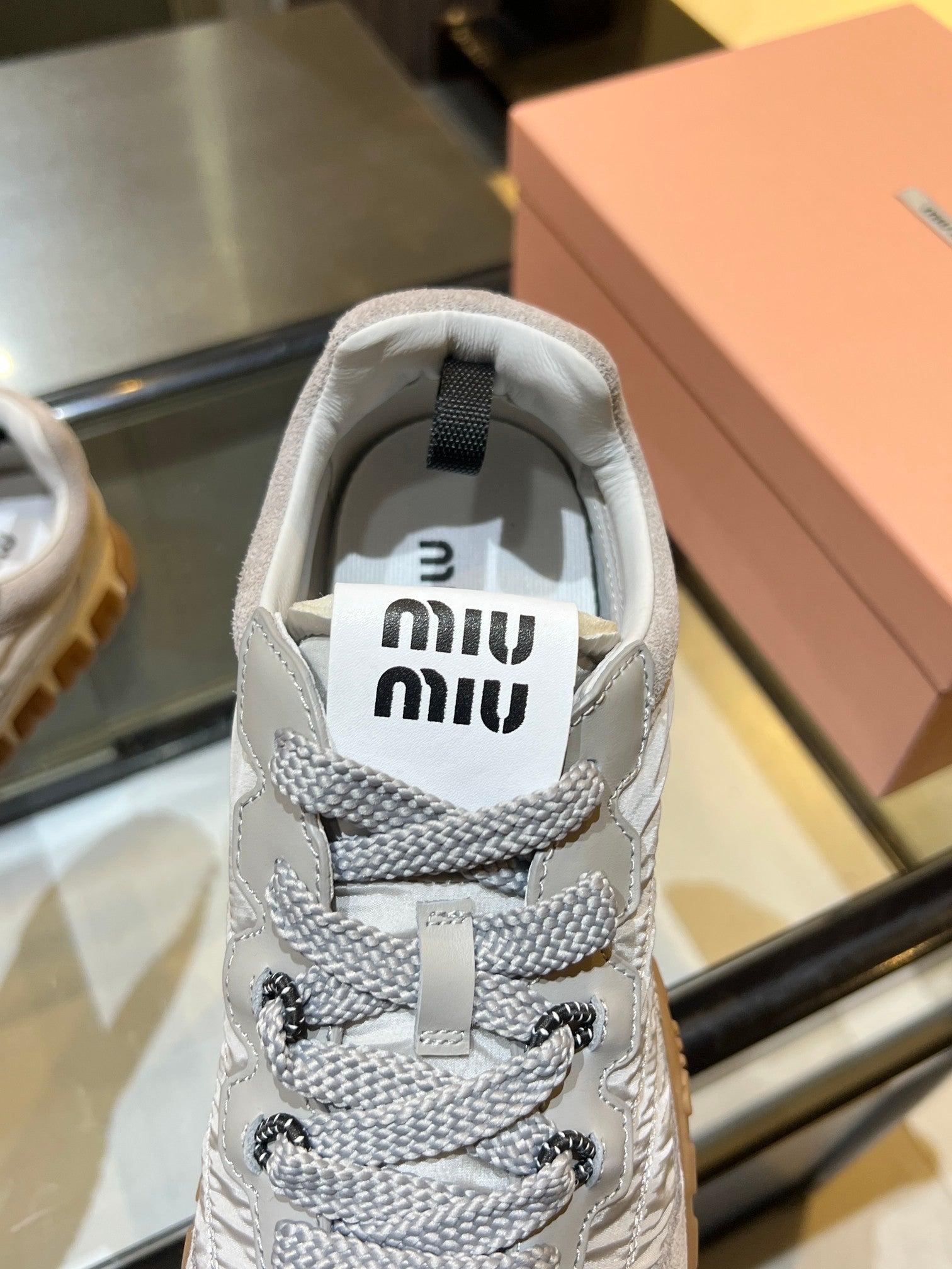 MIUMIU 26S SNEAKERS IN GRAY FABRIC AND SUEDE