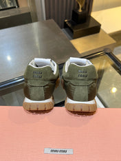 MIUMIU 26S SNEAKERS IN ARMY OLIVE FABRIC AND SUEDE