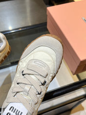 MIUMIU 26S SNEAKERS IN IVORY WHITE FABRIC AND SUEDE