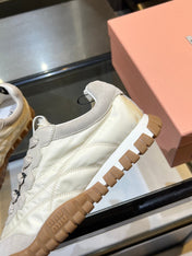 MIUMIU 26S SNEAKERS IN IVORY WHITE FABRIC AND SUEDE