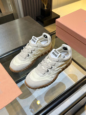 MIUMIU 26S SNEAKERS IN IVORY WHITE FABRIC AND SUEDE