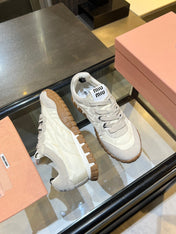 MIUMIU 26S SNEAKERS IN IVORY WHITE FABRIC AND SUEDE