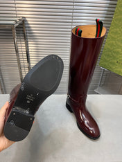 SLIM HORSEBIT KNEE BOOTS WITH WEB IN WINE RED GLOSSY CALFSKIN