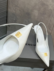 BALENCIAGA 25S HIGH-HEEL SLINGBACK 85 MM IN WHITE COW LEATHER WITH GOLD HARDWARE