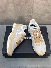 CHANEL 26S RUNNING SNEAKERS IN BEIGE AND GREY MATERIAL CC LOGO