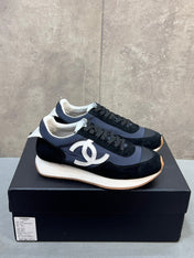 CHANEL 26S RUNNING SNEAKERS IN NAVY BLACK SUEDE AND NYLON CC LOGO