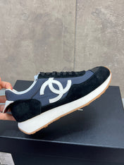 CHANEL 26S RUNNING SNEAKERS IN NAVY BLACK SUEDE AND NYLON CC LOGO