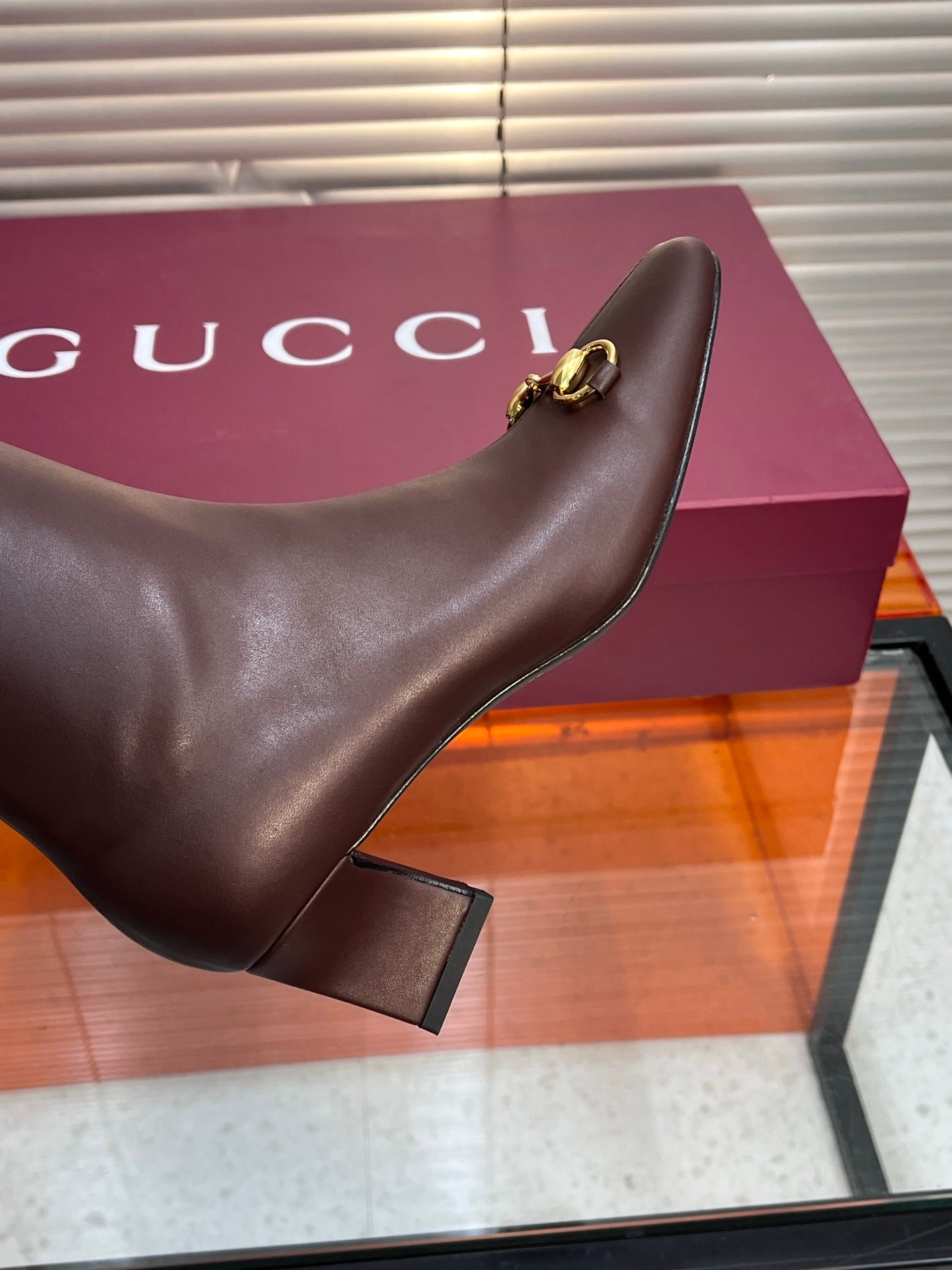 GUCCI 26S HORSEBIT KNEE-HIGH BOOTS 55 MM IN DARK BROWN CALFSKIN