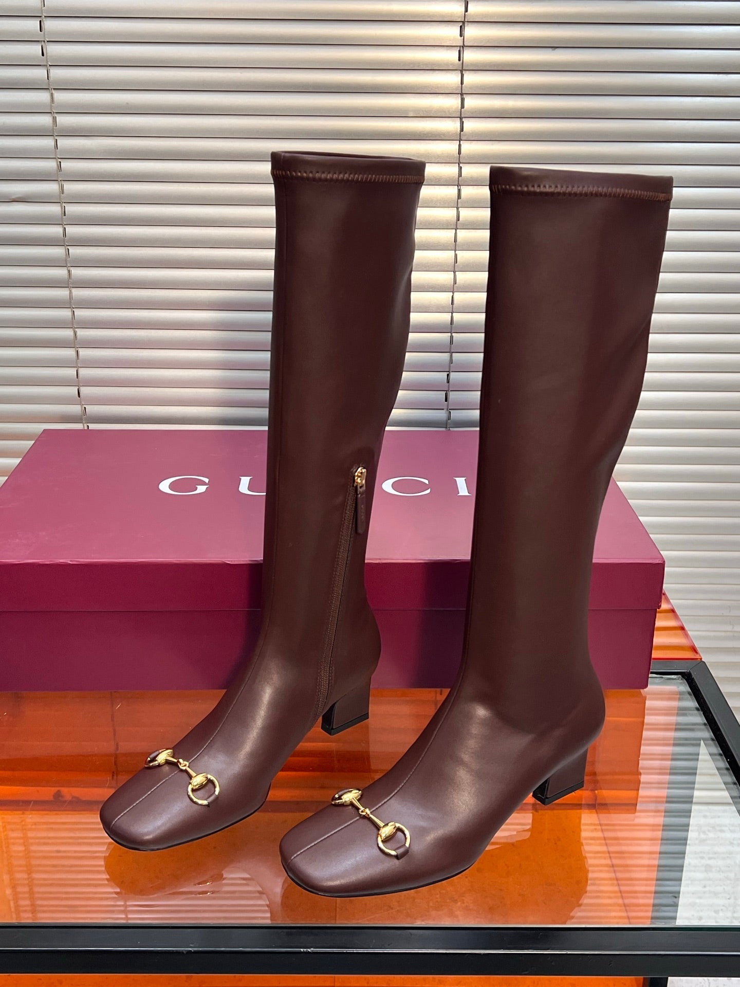 GUCCI 26S HORSEBIT KNEE-HIGH BOOTS 55 MM IN DARK BROWN CALFSKIN