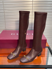 GUCCI 26S HORSEBIT KNEE-HIGH BOOTS 55 MM IN DARK BROWN CALFSKIN